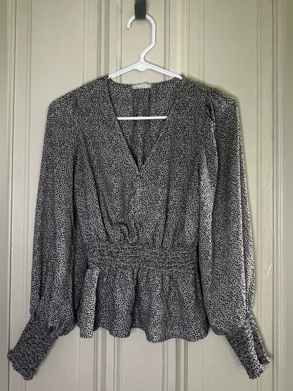 Sienna Sky Black & White Smocked-Waist V-Neck Blouse